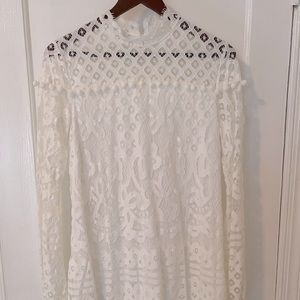 NWOT boho lace white dress with pom poms